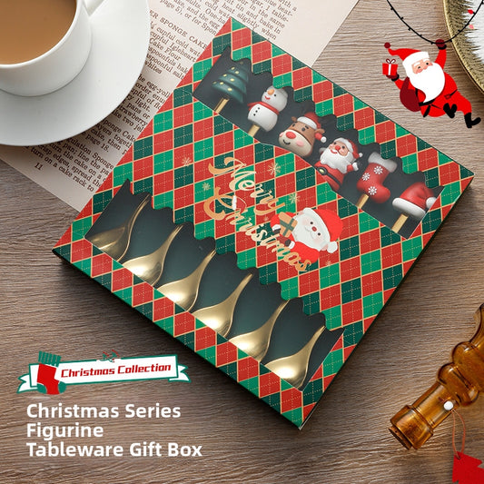 🎄 Комплект от 6 коледни декоративни прибори – лъжица, вилица, чаена лъжичка, лъжица за кафе, вилица за хранене и лъжица за десерт!