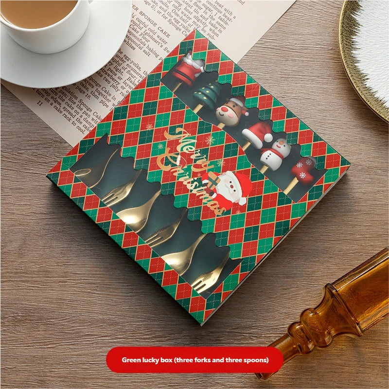 🎄 Комплект от 6 коледни декоративни прибори – лъжица, вилица, чаена лъжичка, лъжица за кафе, вилица за хранене и лъжица за десерт!