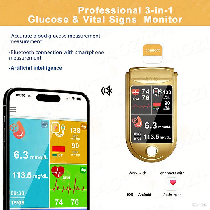 3-в-1 здравен монитор Безболезнено тестване - Изключително бързи отчитания - Точно проследяване ✅ Кръвна захар ✅ Сърдечен ритъм ✅ Кислород в кръвта Всичко в едно