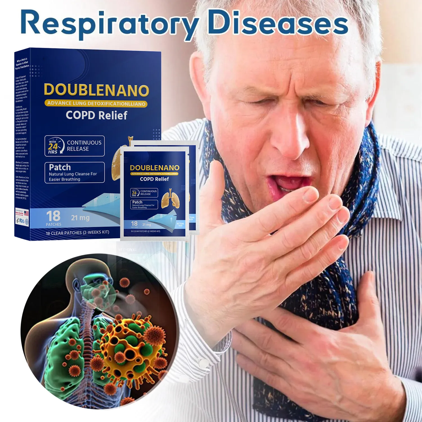 ✅Одобрена от FDA двойна лепенка Nano за облекчаване на COPD (✅ Кашлица, хрипове, задух, храчки, запушен нос, бронхит, алергични симптоми, дискомфорт в белите дробове🫁)