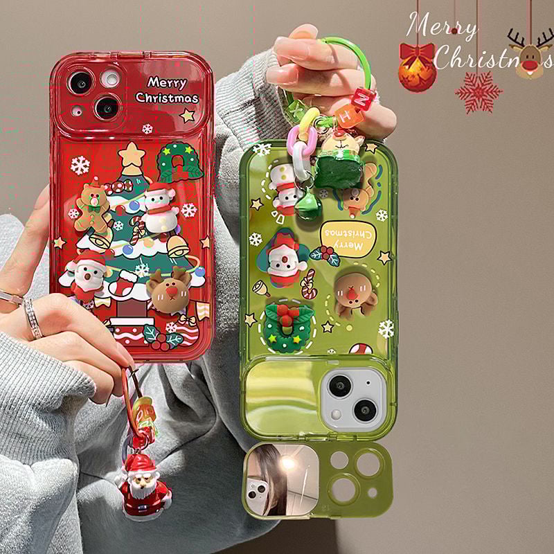 🎄Гореща коледна разпродажба 🔥Калъф с огледало и висулка с коледна елха за iPhone🎅