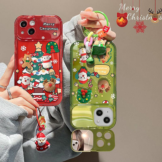 🎄Гореща коледна разпродажба 🔥Калъф с огледало и висулка с коледна елха за iPhone🎅
