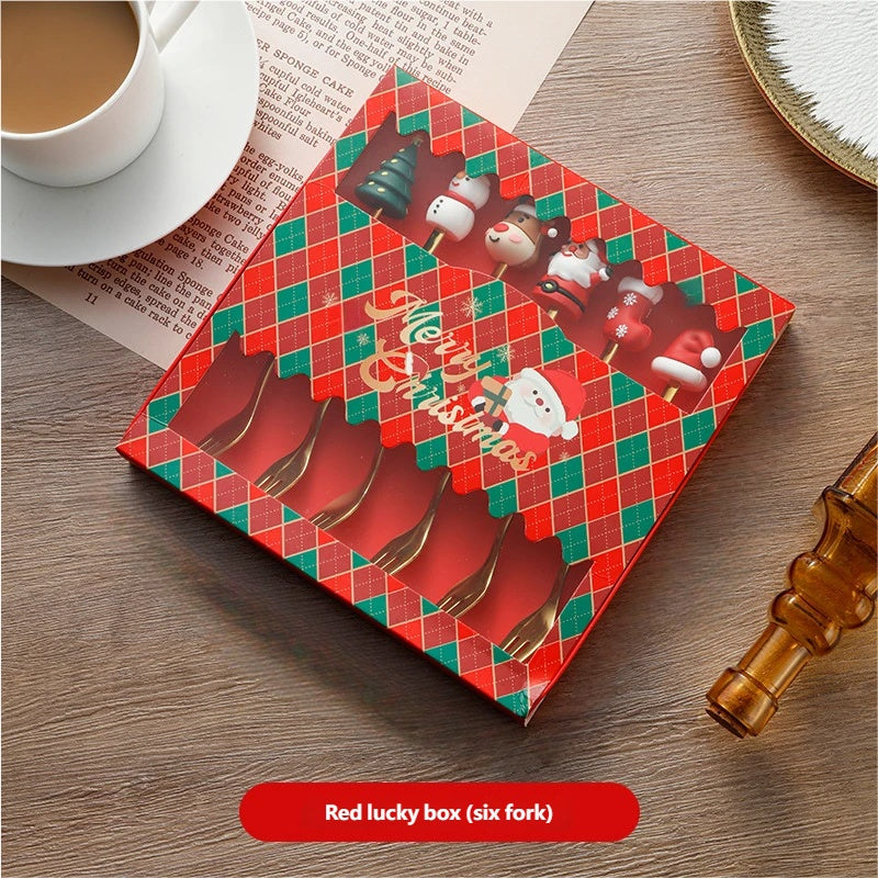 🎄 Комплект от 6 коледни декоративни прибори – лъжица, вилица, чаена лъжичка, лъжица за кафе, вилица за хранене и лъжица за десерт!