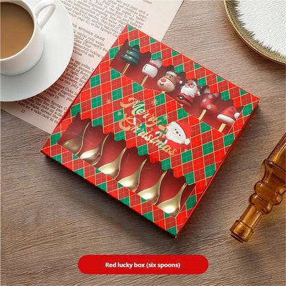🎄 Комплект от 6 коледни декоративни прибори – лъжица, вилица, чаена лъжичка, лъжица за кафе, вилица за хранене и лъжица за десерт!