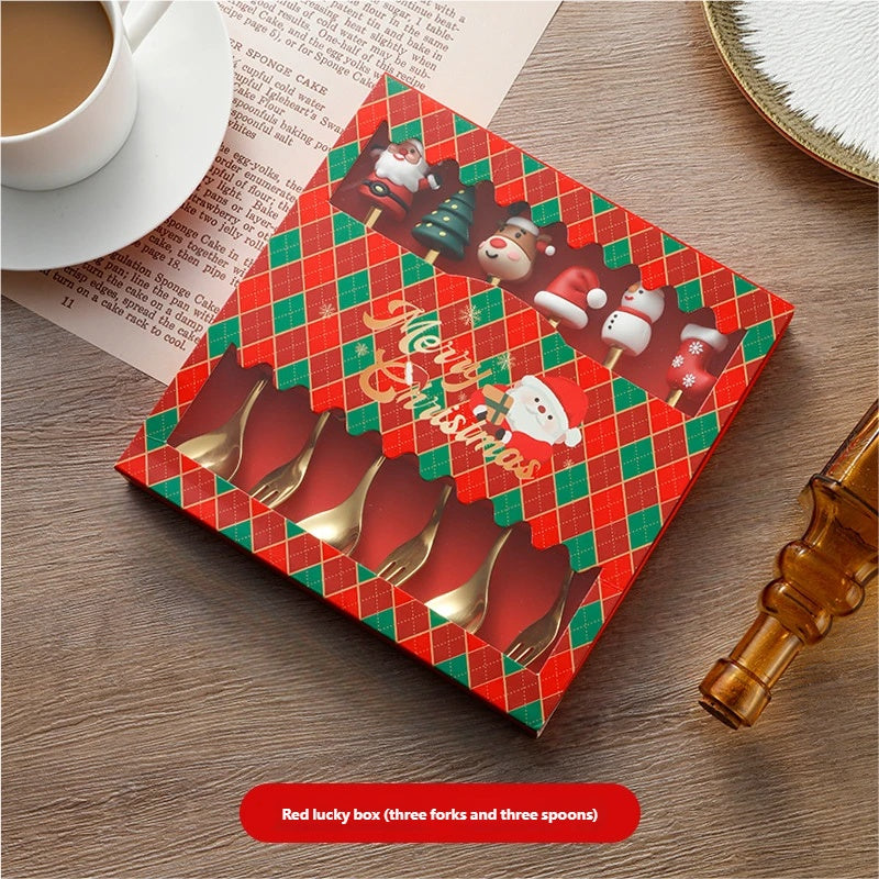 🎄 Комплект от 6 коледни декоративни прибори – лъжица, вилица, чаена лъжичка, лъжица за кафе, вилица за хранене и лъжица за десерт!