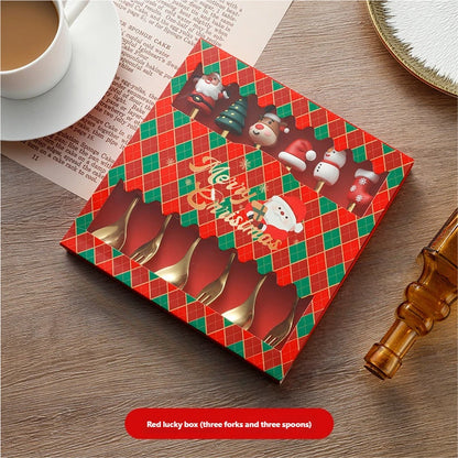 🎄 Комплект от 6 коледни декоративни прибори – лъжица, вилица, чаена лъжичка, лъжица за кафе, вилица за хранене и лъжица за десерт!