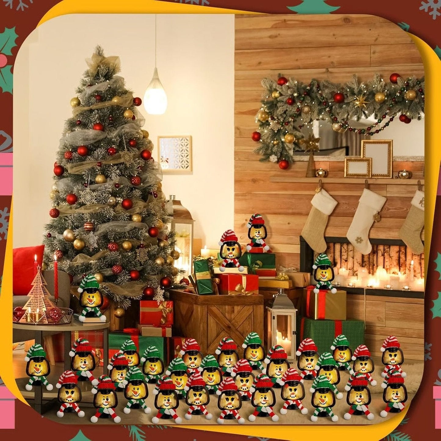 🎄Коледна разпродажба 49% ОТСТЪПКА⛄ Фенер със снежен човек с шапки и шалове