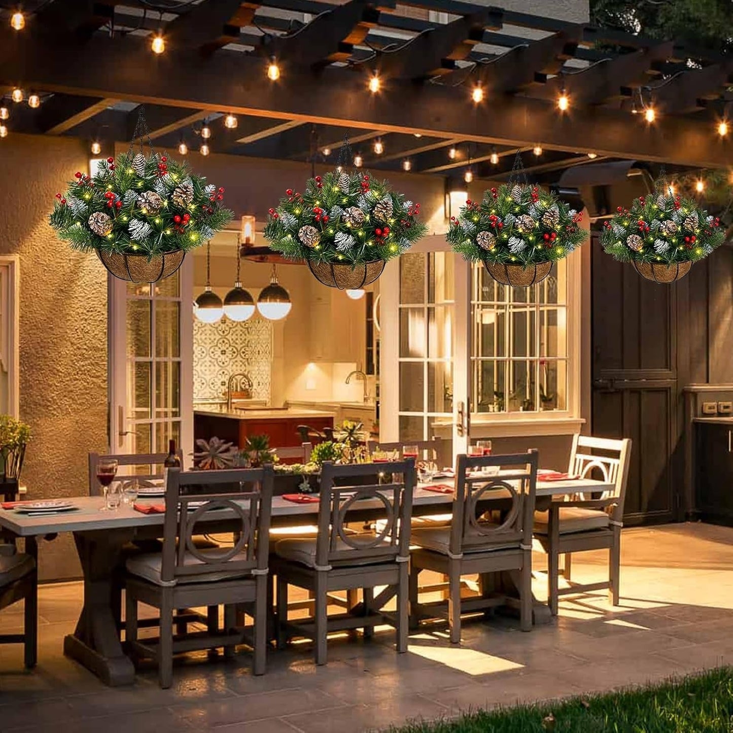 🎄Гореща коледна разпродажба🔥Предварително осветена изкуствена коледна висяща кошница