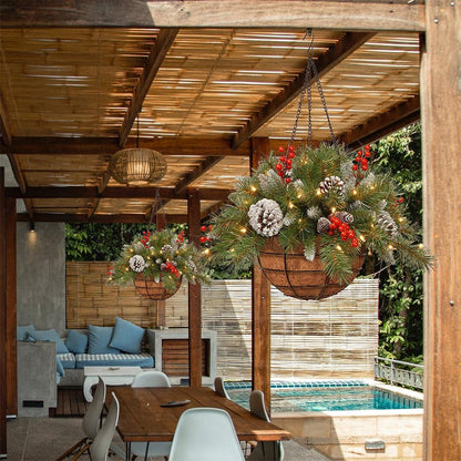 🎄Гореща коледна разпродажба🔥Предварително осветена изкуствена коледна висяща кошница